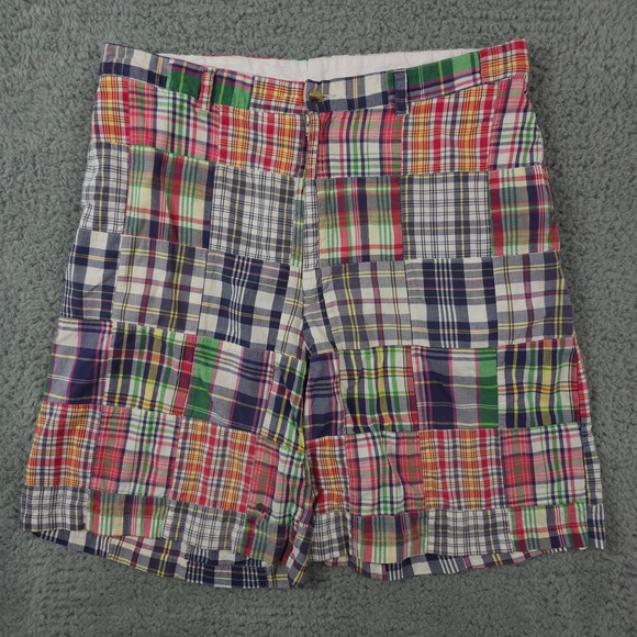 Vintage Polo Ralph Lauren Shorts Mens 35 Red Blue Madras Patchwork Plaid 90s - Picture 1 of 13